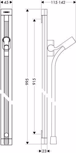 Technische Zeichnung 3985362 Barre de douche Hansgrohe RAINDANCE UNICA S 900 mm chromé