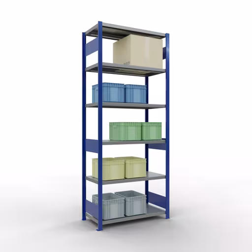 Image du produit n° 13 de l'article étagère de base, étagère, système enfichable MULTIplus330, 2500 x 1000 x 500 mm, 6 étagères, barre de longueur, RAL 5010 bleu gentiane/galvanisé Figure n° 13 de l'article étagère de base, étagère, système enfichable MULTIplus330, 2500 x 1000 x 500 mm, 6 étagères, RAL 5010 bleu gentiane/galvanisé du groupe de produits système enfichable de Schulte Lagertechnik