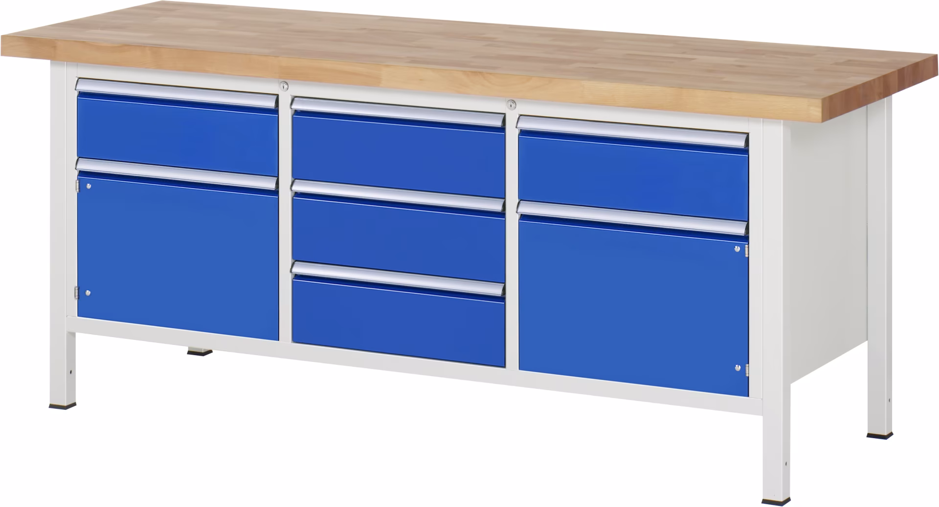 Werkbank höhenverstellbar 8568A2, B2000xT700xH840-1040mm, 5xSchublade-Teilauszug, 2xTüren von Rau Werkbank höhenverstellbar 8568A2, B2000xT700xH840-1040mm, 5xSchublade-Teilauszug, 2xTüren aus der Kategorie Werkbänke mit der Artikelnr. 03-8568A2-207B4H.11