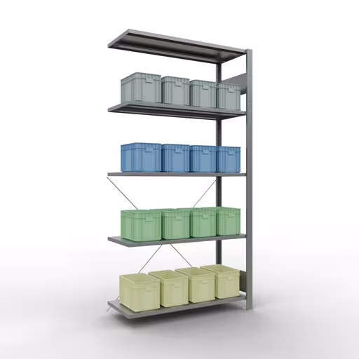 Rayonnage supplémentaire, rayonnage à étagères, système enfichable MULTIplus150, 2000 x 1000 x 400 mm, 5 étagères, traverse, galvanisé - Expressline avec le GTIN 4058255068609 Étagère supplémentaire, étagère, système enfichable MULTIplus150, 2000 x 1000 x 400 mm, 5 étagères, galvanisé - Expressline de Schulte Lagertechnik avec le numéro d'article : 12745-K