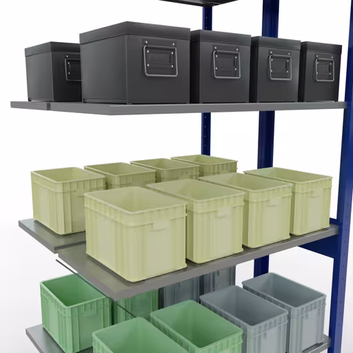 Rayonnage supplémentaire, rayonnage double, système d'étagères MULTIplus150, 2500 x 1000 x (2x400) mm (HxLxP), 2x6 tablettes, traverse, RAL 5010 bleu gentiane de la catégorie rayonnage double avec le GTIN 4004514293770 Rayonnage supplémentaire, rayonnage double, système d'étagères MULTIplus150, 2500 x 1000 x (2x400) mm, 2x6 étagères, RAL 5010 bleu gentiane de la marque Schulte Lagertechnik de la gamme de produits d'étagères