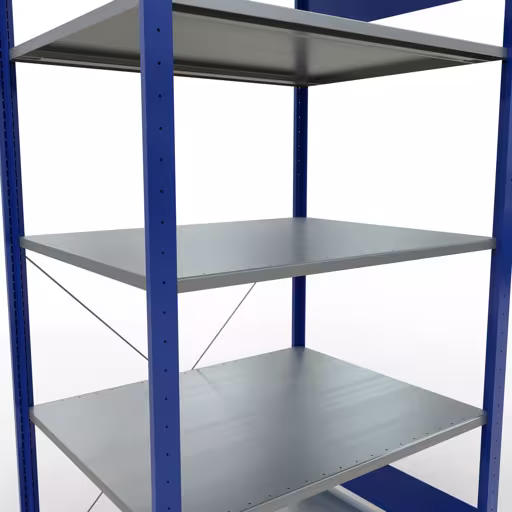 Scaffale base, scaffale, sistema a innesto MULTIplus150, 2000 x 1000 x 800 mm (AxLxP), 5 ripiani, traversa, RAL 5010/zincato della marca Schulte Lagertechnik della gamma sistemi a innesto