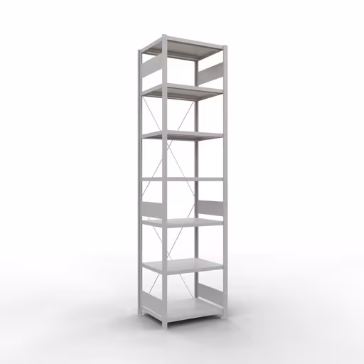 Ripiano base, ripiano, sistema a innesto MULTIplus250, 3000 x 750 x 600 mm (AxLxP), 7 ripiani, traversa, RAL 7035 grigio chiaro, ripiano base, articolo n. 32862-75