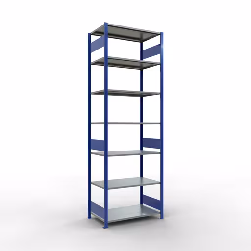 Scaffale base, scaffale, sistema a innesto MULTIplus150, 3000 x 1000 x 600 mm (AxLxP), 7 ripiani, barre longitudinali, RAL 5010 blu genziana/zincato della marca Schulte Lagertechnik della gamma sistemi a innesto