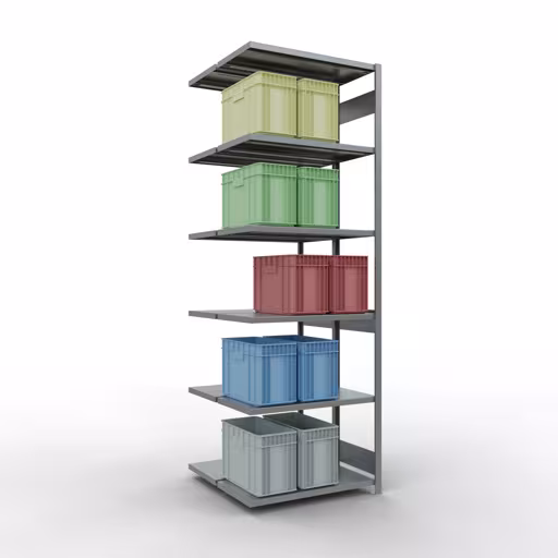 Rayonnage supplémentaire, rayonnage double, système d'étagères MULTIplus250, 3000 x 1000 x (2x500) mm, 2x7 tablettes, barres de longueur, galvanisé de la catégorie rayonnage double avec le GTIN 4058255035649 , étagère double, système d'étagères MULTIplus250, 3000 x 1000 x (2x500) mm, 2x7 étagères, galvanisé de Schulte Lagertechnik de la gamme d'étagères