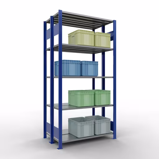 Image supplémentaire de l'article Étagère de base, étagère double, système d'étagères enfichable MULTIplus150, 2000 x 1000 x (2x300) mm, 2x5 étagères, RAL 5010 bleu gentiane à partir d'étagères doubles