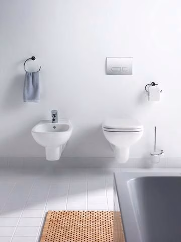 Ensemble de WC suspendu Duravit D-Code, rimless, chasse d'eau basse, blanc, siège WC avec abaissement automatique inclus