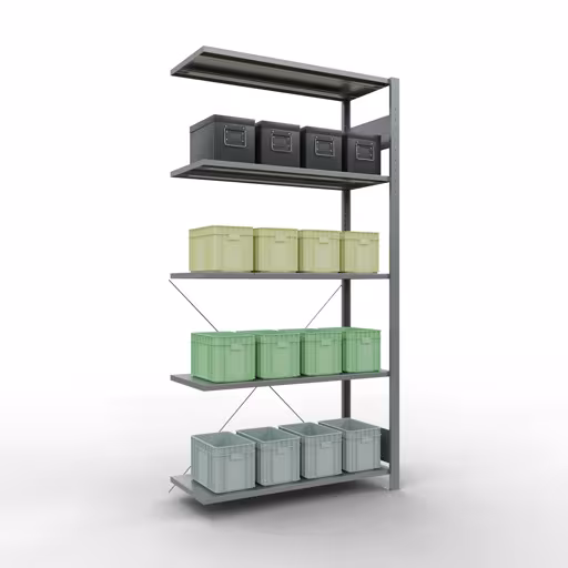 Figure n° 14 de l'article étagère complémentaire, étagère à étagères, système enfichable MULTIplus85, 2000 x 1000 x 400 mm, 5 étagères, traverse, galvanisée du groupe de produits système enfichable de la marque Schulte Lagertechnik