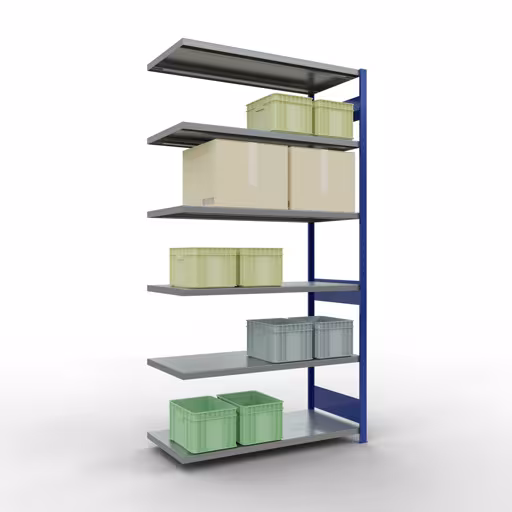 Figure n° 12 de l'article, système d'étagères MULTIplus250, système enfichable, 2500 x 1300 x 600 mm, 6 étagères, RAL 5010 bleu gentiane/galvanisé du groupe de produits système enfichable de Schulte Lagertechnik