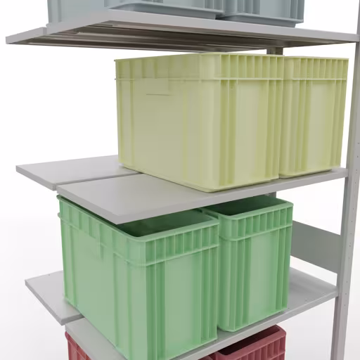 Immagine aggiuntiva dell'articolo Ripiano aggiuntivo, ripiano doppio, sistema a innesto per ripiano MULTIplus150, 3000 x 1000 x (2x400) mm (AxLxP), 2x7 ripiani, barre longitudinali, RAL 7035 grigio chiaro da ripiani doppi