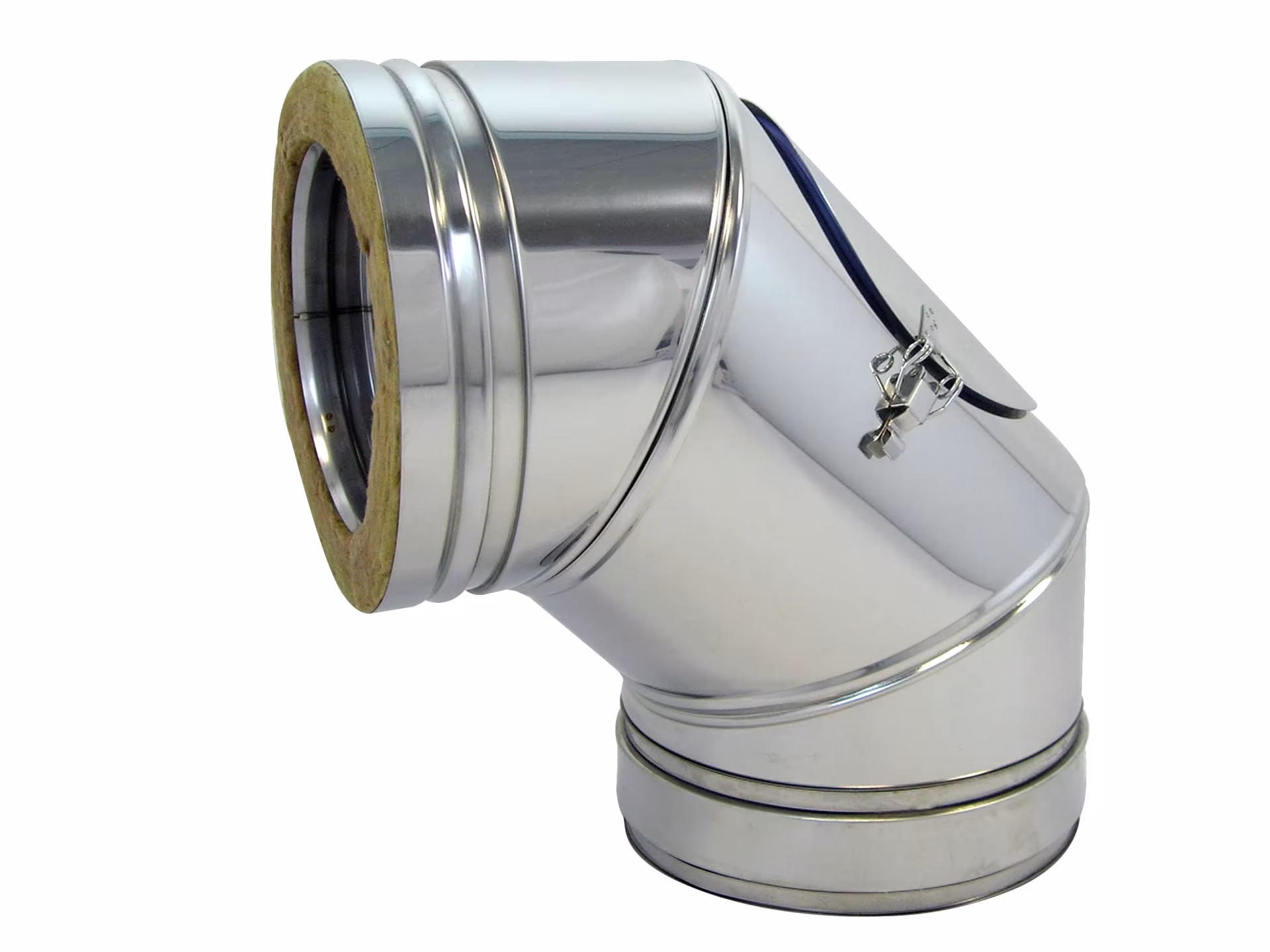 Curva DW a doppia parete 90° D450 con apertura di ispezione e fascetta di serraggio della categoria sistemi di scarico a doppia parete in acciaio inox con l'articolo n. 671626