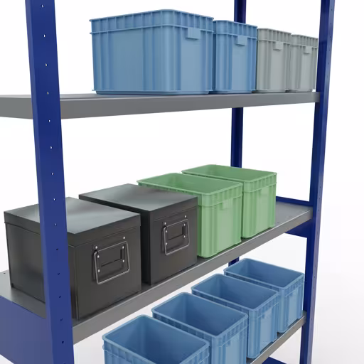 Immagine aggiuntiva dell'articolo Scaffale base, scaffale MULTIplus250 sistema a innesto, 2500 x 1300 x 400 mm (AxLxP), 6 ripiani, barre longitudinali, RAL 5010 blu genziana/zincato da scaffale base