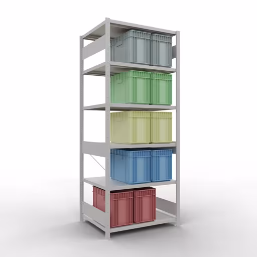 Étagère de base, étagère, système enfichable MULTIplus330, 2500 x 1000 x 800 mm (HxLxP), 6 étagères, traverse, RAL 7035 gris clair de la catégorie d'étagères de base avec le GTIN 4004514222725 Étagère de base, étagère, système enfichable MULTIplus330, 2500 x 1000 x 800 mm, 6 étagères, RAL 7035 gris clair de la marque Schulte Lagertechnik de la gamme de produits du système enfichable