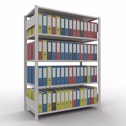 Figure n° 11 de l'article, étagère de bureau, système enfichable MULTIplus150, 1800 x 1300 x 600 mm, 5 étagères, barres longitudinales, sans butée centrale, gris clair du groupe de produits étagères de bureau de Schulte Lagertechnik