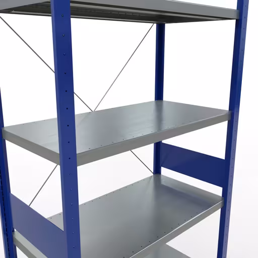 Immagine aggiuntiva dell'articolo Scaffale base, scaffale MULTIplus250 sistema a innesto, 3000 x 1000 x 500 mm (AxLxP), 7 ripiani, traversa, RAL 5010 blu genziana/zincato da scaffale base