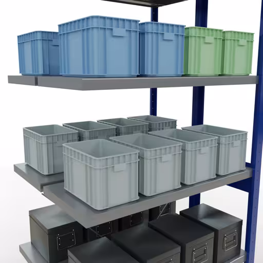 Figura n. 14 dell'articolo scaffale aggiuntivo, scaffale doppio, sistema di scaffali MULTIplus250, 2500 x 1000 x (2x400) mm (AxLxP), 2x6 ripiani, traversa, RAL 5010 blu genziana del gruppo di prodotti scaffali della marca Schulte Lagertechnik