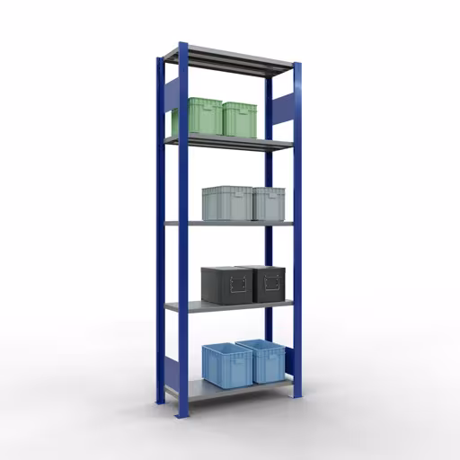 Immagine del prodotto n. 14 dell'articolo scaffale base, scaffale, sistema a innesto MULTIplus150, 2000 x 750 x 300 mm, 5 ripiani, RAL 5010 blu genziana/zincato/zincato della gamma di prodotti del sistema a innesto della marca Schulte Lagertechnik