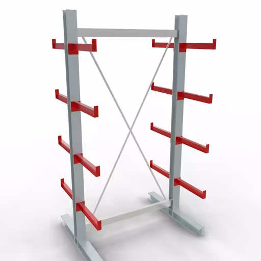 Un'altra vista dell'articolo Scaffale completo K 3000, bifacciale, 2500 x 1300 x 500 mm, RAL 7001 / RAL 3000, 5 livelli di stoccaggio della categoria scaffalature cantilever