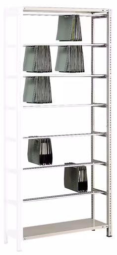 Scaffale aggiuntivo, ripiano per cucitrice a pendolo a vite "Zippel", 2300 x 1000 x 350 mm (AxLxP), RAL 7035 grigio chiaro, 7 aste pendolari della marca Schulte Lagertechnik dal programma scaffali per ufficio