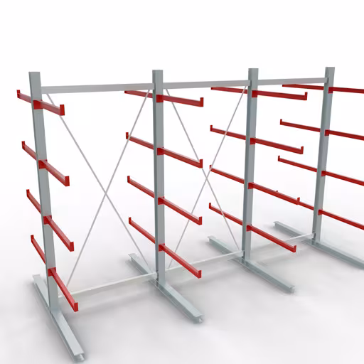 Scaffale completo K 6000, bifacciale, 3000 x 4500 x 2x 1000 mm, RAL 7001 / RAL 3000, 5 livelli di stoccaggio della marca Schulte Lagertechnik dal programma di scaffalature cantilever