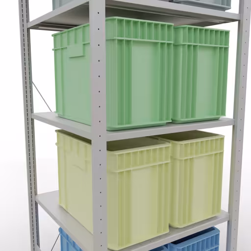 Grundregal, Fachbodenregal Stecksystem MULTIplus150, 2000 x 750 x 800 mm (HxBxT), 5 Fachböden, Kreuzstrebe, RAL 7035 lichtgrau mit der GTIN 4004514238009 Grundregal, Fachbodenregal Stecksystem MULTIplus150, 2000 x 750 x 800 mm (HxBxT), 5 Fachböden, Kreuzstrebe, RAL 7035 lichtgrau von Schulte Lagertechnik mit der Artikelnr. 32680-75