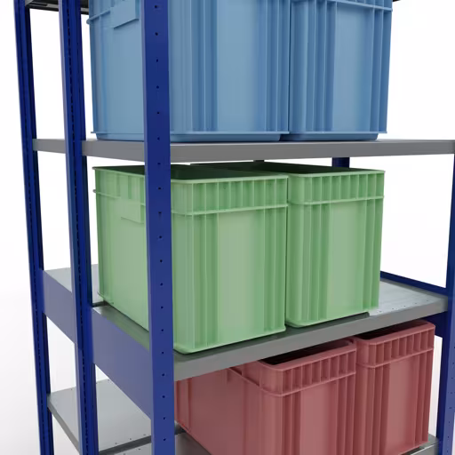 Étagère de base, étagère double, système d'étagères enfichables MULTIplus250, 2500 x 1000 x (2x500) mm, 2x6 étagères, RAL 5010 bleu gentiane de Schulte Lagertechnik avec le numéro d'article. 33251-B