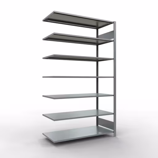 Rayonnage supplémentaire, étagère de bureau, système enfichable MULTIplus150, 2300 x 1300 x 600 mm (HxLxP), 7 tablettes, barres longitudinales, galvanisé, sans butée centrale, système enfichable, réf. 17771
