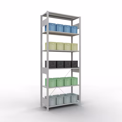 Image du produit n° 13 de l'article étagère de base, étagère, système enfichable MULTIplus85, 2500 x 1000 x 400 mm (HxLxP), 6 étagères, traverse, RAL 7035 gris clair Figure n° 13 de l'article étagère de base, étagère, système enfichable MULTIplus85, 2500 x 1000 x 400 mm, 6 étagères, traverse, RAL 7035 gris clair du groupe de produits système enfichable de la marque Schulte Lagertechnik