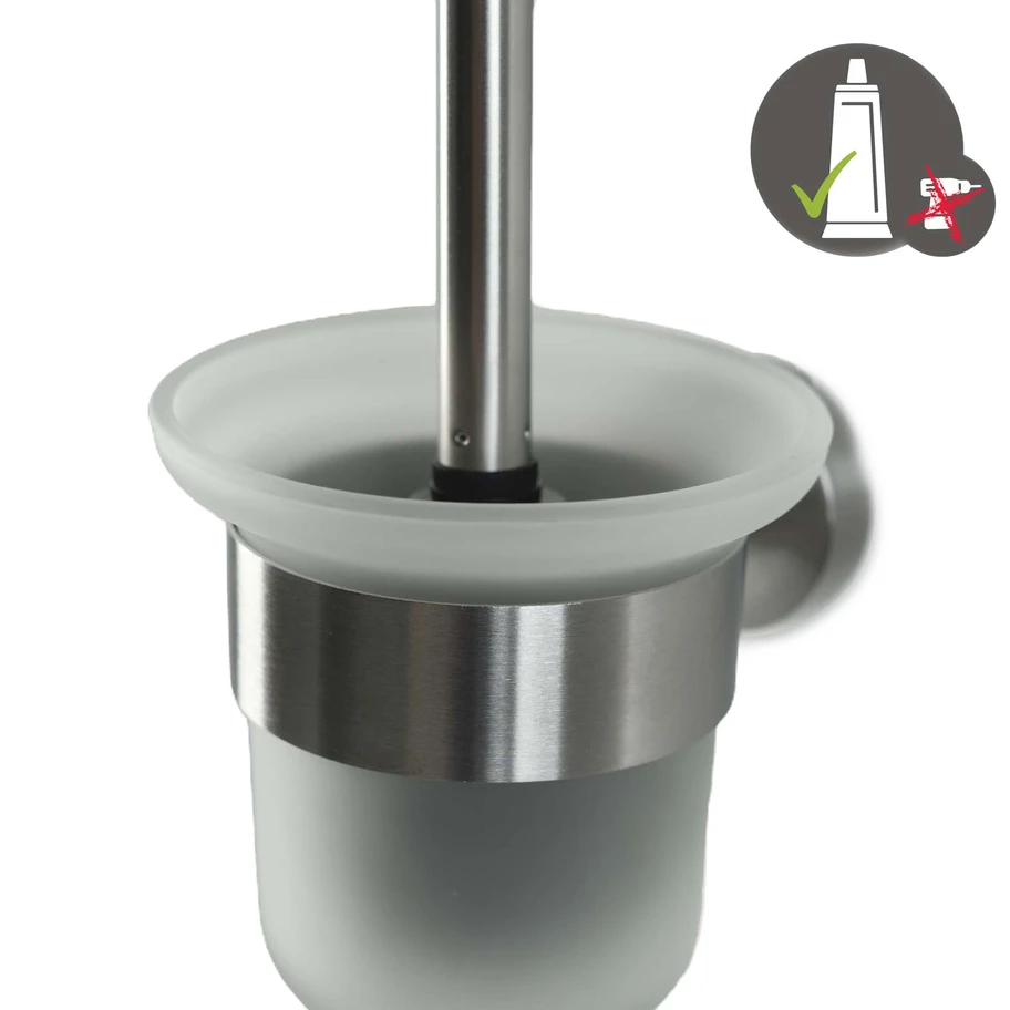 Ohne Text 2179449 AXIAL Toilettenbürstengarnitur Edelstahl Glas - zum KLEBEN oder BOHREN