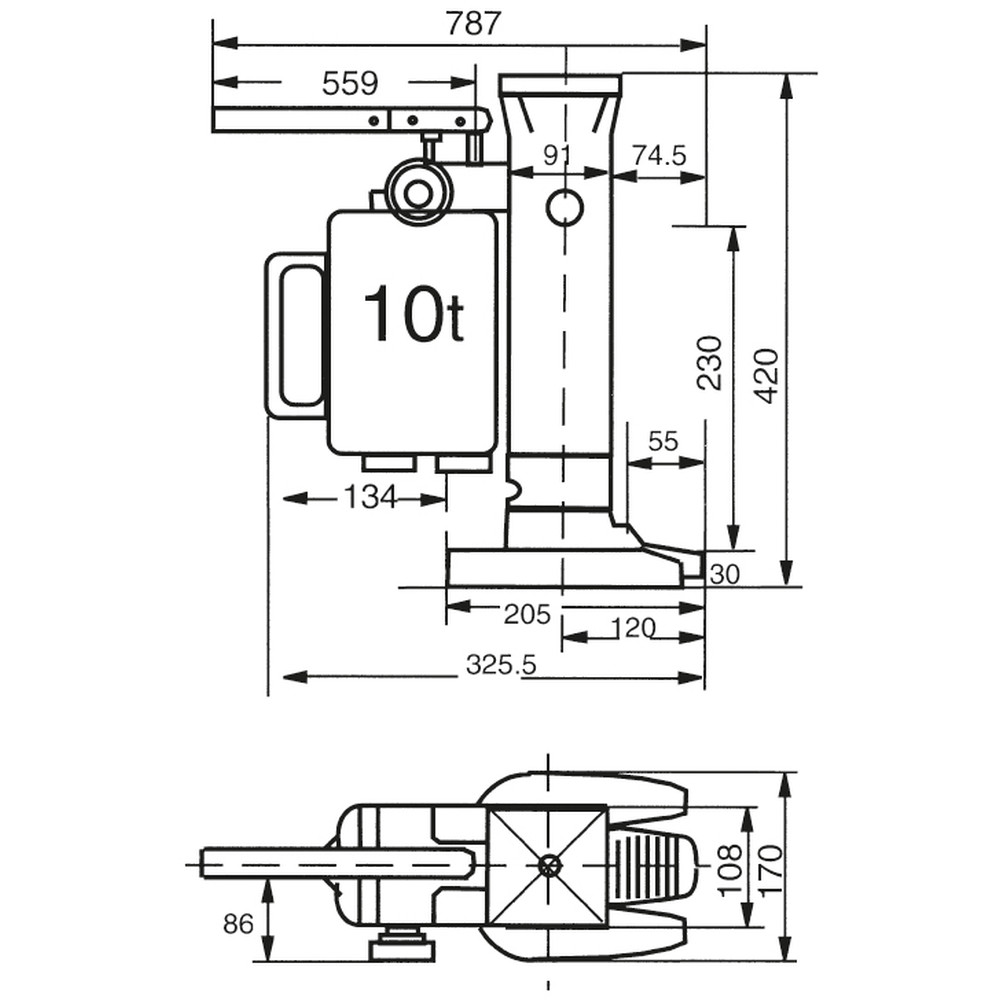 Skizze 2421191 Cric de machine 10000 kilogrammes
