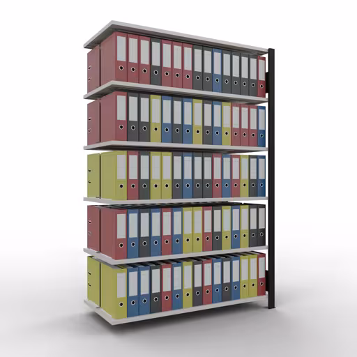 Figure n° 11 de l'article, étagère de bureau, système enfichable MULTIplus150, 2000 x 1300 x 600 mm, 6 étagères, barres de longueur, noir/gris clair du groupe de produits étagères de bureau de la marque Schulte Lagertechnik