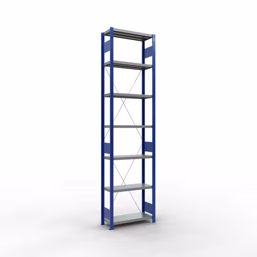 Étagère de base, étagère, système enfichable MULTIplus250, 3000 x 750 x 300 mm, 7 étagères, RAL 5010 bleu gentiane/galvanisé/galvanisé de Schulte Lagertechnik de la gamme de produits du système enfichable
