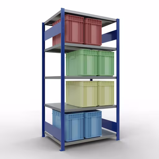 Figura n. 15 dell'articolo scaffale base, scaffale, sistema a innesto MULTIplus250, 2000 x 1000 x 800 mm (AxLxP), 5 ripiani, barre longitudinali, RAL 5010 blu genziana/zincato del gruppo di prodotti sistema a innesto della marca Schulte Lagertechnik