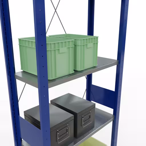 Image du produit n° 13 de l'article étagère de base, étagère, système enfichable MULTIplus150, 3000 x 750 x 300 mm, 7 étagères, traverse, RAL 5010 bleu gentiane/galvanisé/galvanisé de la gamme de produits du système enfichable de Schulte Lagertechnik
