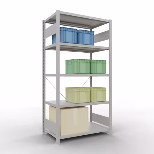 Étagère de base, étagère, système enfichable MULTIplus330, 2000 x 1000 x 600 mm, 5 étagères, traverse, gris clair RAL 7035 de Schulte Lagertechnik avec le numéro d'article. 33860