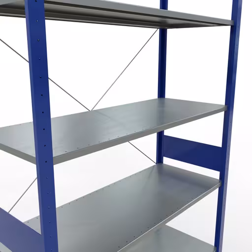 Scaffale base, scaffale, sistema a innesto MULTIplus150, 3000 x 1300 x 500 mm (AxLxP), 7 ripiani, traversa, RAL 5010 blu genziana/zincato di Schulte Lagertechnik della categoria Sistema a innesto