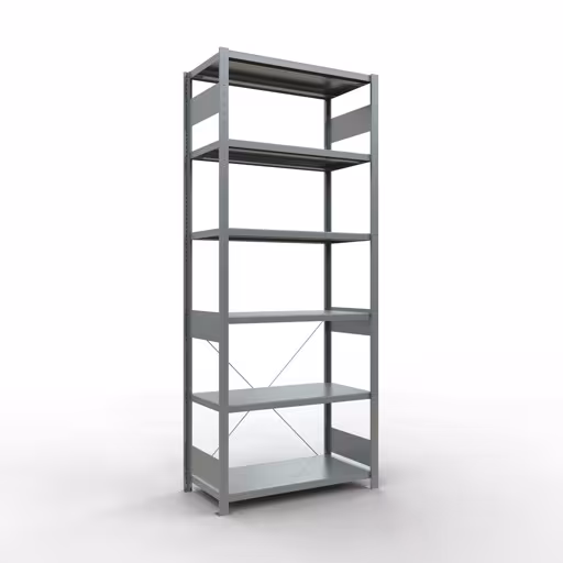Un'altra vista dell'articolo scaffale base, scaffale, sistema a innesto MULTIplus250, 2500 x 1000 x 500 mm (AxLxP), 6 ripiani, traversa, zincato dalla categoria Sistema a innesto