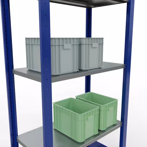 Image supplémentaire de l'article Étagère de base, étagère, système enfichable MULTIplus150, 2000 x 750 x 400 mm, 5 étagères, RAL 5010 bleu gentiane/galvanisé/galvanisé Représentation supplémentaire de l'article étagère de base, étagère à étagères, système enfichable MULTIplus150, 2000 x 750 x 400 mm, 5 étagères, RAL 5010 bleu gentiane/galvanisé/galvanisé à partir de l'étagère de base