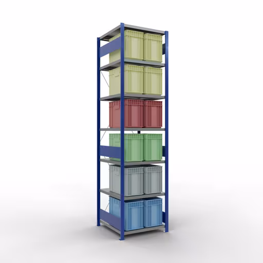 Scaffale base, scaffale, sistema a innesto MULTIplus250, 3000 x 750 x 800 mm (AxLxP), 7 ripiani, traversa, RAL 5010 blu genziana/zincato/zincato della marca Schulte Lagertechnik della gamma sistemi a innesto