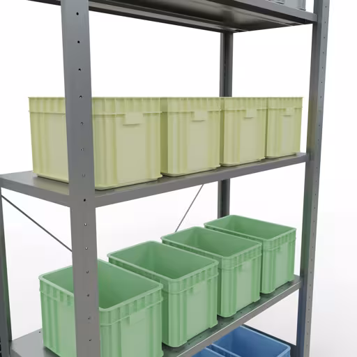 Image du produit n° 15 de l'article étagère de base, étagère, système enfichable MULTIplus85, 2000 x 1000 x 400 mm (HxLxP), 5 étagères, traverse, galvanisé Figure n° 15 de l'article étagère de base, étagère, système enfichable MULTIplus85, 2000 x 1000 x 400 mm, 5 étagères, traverse, galvanisée du groupe de produits système enfichable de la marque Schulte Lagertechnik