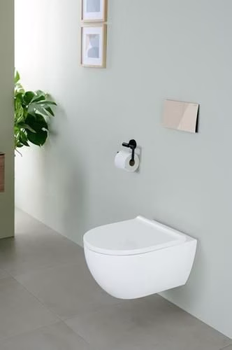 Geberit Acanto Set WC sospeso con sedile WC, scarico profondo TurboFlush, forma chiusa, profondità: 53 cm, bianco