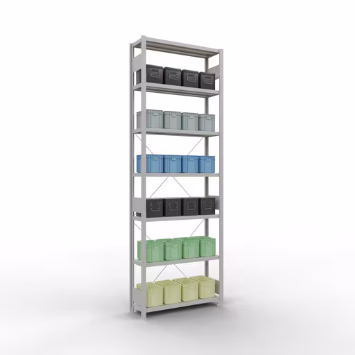 Figura n. 14 dell'articolo scaffale base, scaffale, sistema a innesto MULTIplus330, 3000 x 1000 x 300 mm (AxLxP), 7 ripiani, traversa, RAL 7035 grigio chiaro del gruppo di prodotti sistema a innesto della marca Schulte Lagertechnik