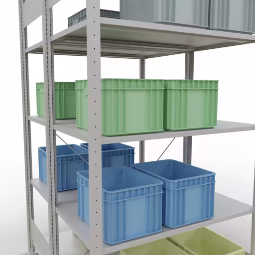 Une autre vue de l'article Etagère de base, étagère double, étagère système enfichable MULTIplus150, 2000 x 1000 x (2x600) mm (HxLxP), 2x5 étagères, traverse, RAL 7035 gris clair Une autre vue de l'article Etagère Basic, étagère double, système d'étagères MULTIplus150, 2000 x 1000 x (2x600) mm, 2x5 étagères, traverse, RAL 7035 gris clair de la catégorie étagère