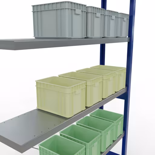 Figure n° 12 de l'article, système d'étagères MULTIplus250, système enfichable, 2500 x 1300 x 300 mm, 6 étagères, RAL 5010 bleu gentiane/galvanisé du groupe de produits système enfichable de Schulte Lagertechnik