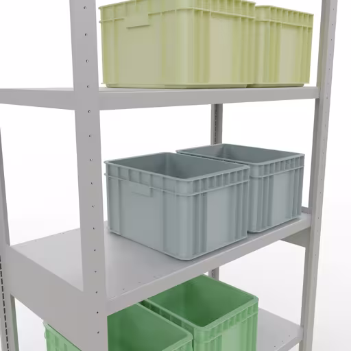 Figura n. 12 dell'articolo scaffale base, scaffale, sistema a innesto MULTIplus330, 2500 x 1000 x 500 mm (AxLxP), 6 ripiani, traversa, RAL 7035 grigio chiaro del gruppo di prodotti sistema a innesto della marca Schulte Lagertechnik