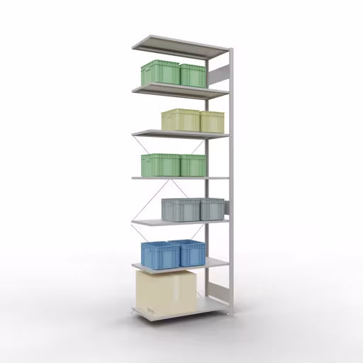 Image du produit n° 13 de l'article Rayonnage complémentaire, rayonnage à étagères, système enfichable MULTIplus150, 3000 x 1000 x 500 mm, 7 tablettes, traverse, RAL 7035 gris clair Figure n° 13 de l'article, Étagère MULTIplus150 système enfichable, 3000 x 1000 x 500 mm, 7 étagères, RAL 7035 gris clair du groupe de produits système enfichable de Schulte Lagertechnik