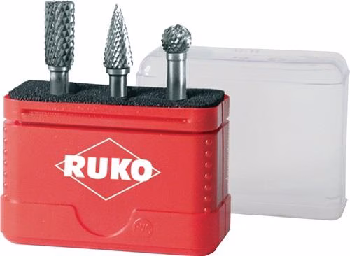 Jeu de fraises Ruko, diamètre de queue 6 mm, 3 pièces, HM ZYA-ST/SPG/KUD Jeu de fraises, diamètre de queue 6 mm, 3 pièces, HM ZYA-ST/SPG/KUD RUKO, de la catégorie des fraises, référence 8000421355