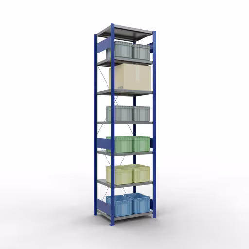 Figura n. 12 dell'articolo scaffale base, scaffale, sistema a innesto MULTIplus250, 3000 x 750 x 600 mm (AxLxP), 7 ripiani, traversa, RAL 5010 blu genziana/zincato/zincato del gruppo di prodotti sistema a innesto della marca Schulte Lagertechnik