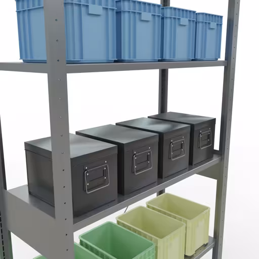 Immagine del prodotto n. 15 dell'articolo scaffale base, scaffale, sistema a innesto MULTIplus150, 2500 x 1000 x 400 mm (AxLxP), 6 ripiani, traversa, zincato Figura n. 15 dell'articolo scaffale base, scaffale, sistema a innesto MULTIplus150, 2500 x 1000 x 400 mm (AxLxP), 6 ripiani, traversa, zincato del gruppo di prodotti sistema a innesto della marca Schulte Lagertechnik