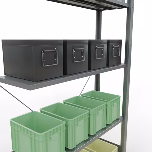 Image du produit n° 14 de l'article Rayonnage complémentaire, rayonnage à étagères, système enfichable MULTIplus150, 2000 x 1000 x 300 mm, 5 étagères, traverse, galvanisé Figure n° 14 de l'article étagère complémentaire, système d'étagères enfichables MULTIplus150, 2000 x 1000 x 300 mm, 5 étagères, galvanisées du groupe de produits système enfichable de la marque Schulte Lagertechnik.